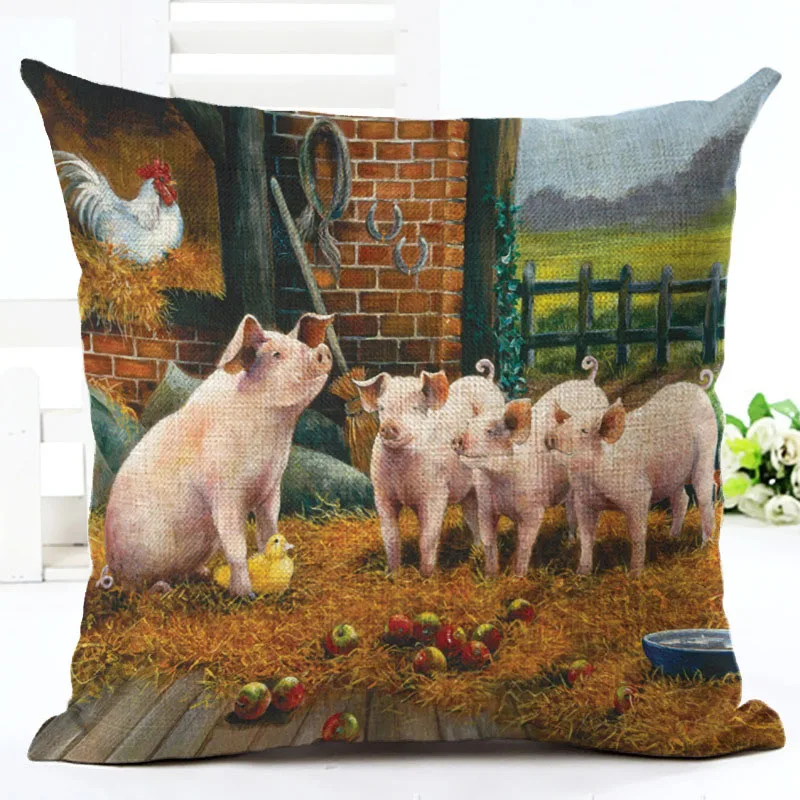 

Милый мультяшный чехол для подушки с изображением семьи свиньи, хлопковый льняной чехол для дивана с изображением медведя, кролика, подушки...
