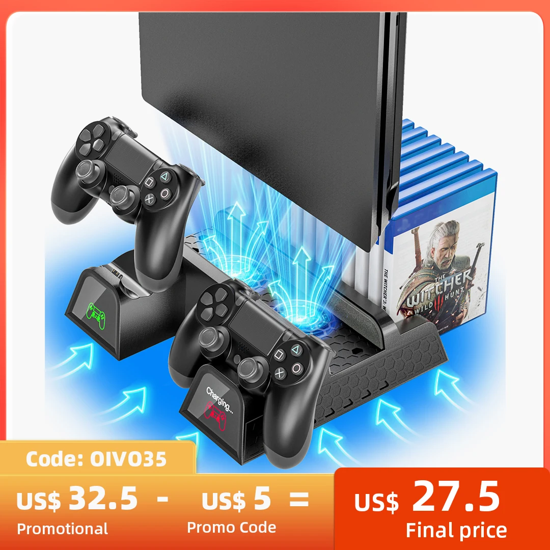 

for PS4 Dual Controller Charger Console Vertical Cooling Fan Stand Charging Station For SONY PS4/PS4 Slim/PS4 Pro Accessories