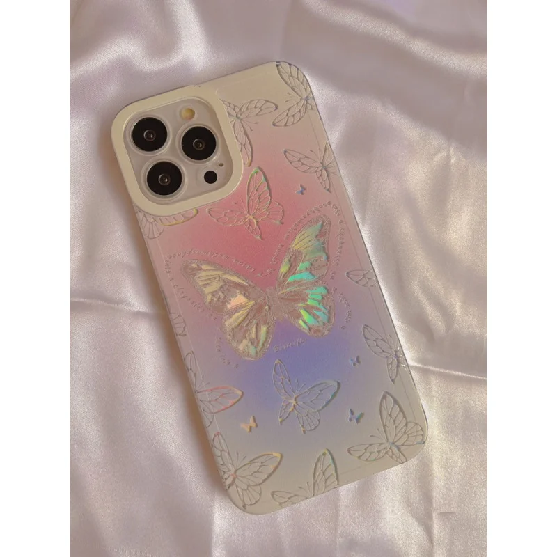 

Laser Butterfly for iPhone 14promax Phone Case Apple 13 Drop-Resistant 11/12 Soft Case Protective Cover