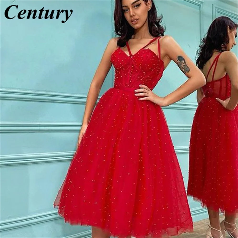 

Spaghetti Strap Red Evening Dresses Sequin Charming Prom Dress Chiffion Party Dresses Sweetheart Neck Custom vestidos de noche