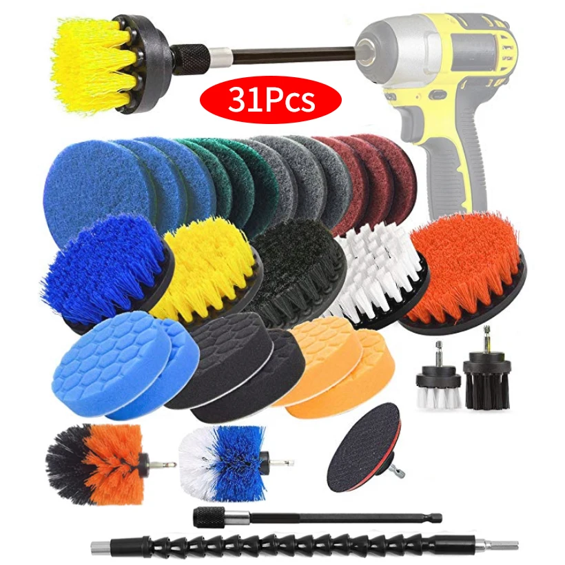 Drill Brush Attachment Set Power Scrubber Brush Car Polisher Bathroom Cleaning Kit with Extender Kitchen Cleaning Tools