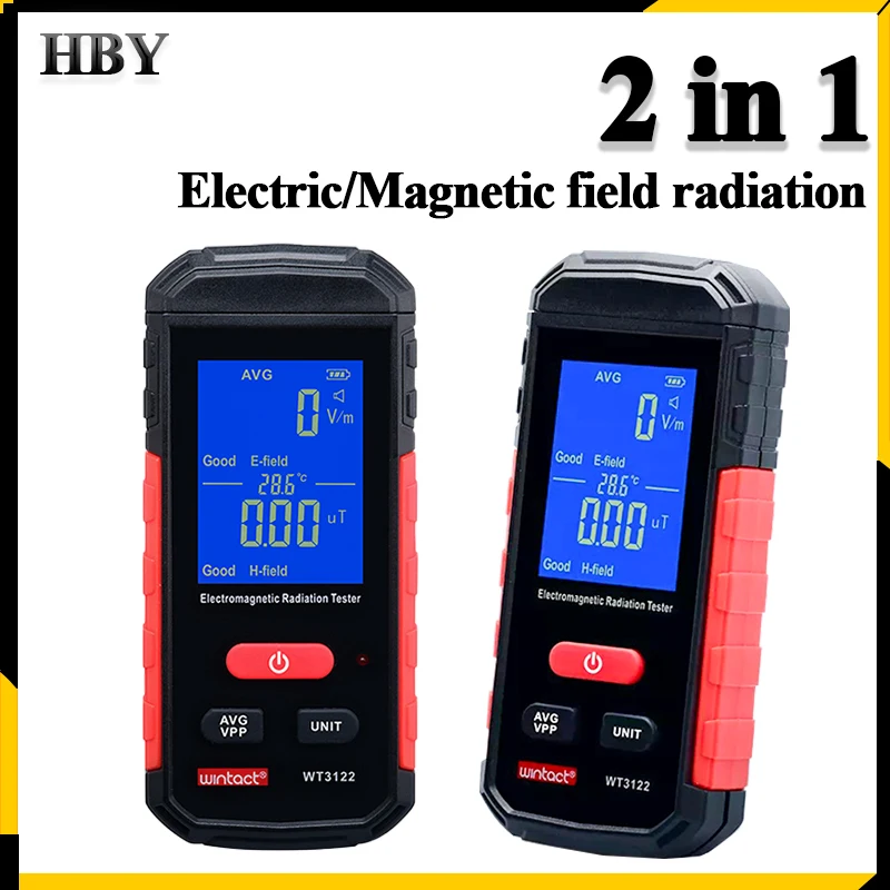 2IN1 Electromagnetic Radiation Dosimeter Portable Electric Magnetic Field Radio Detector with Sound Light Alarm LCD EMF Meter