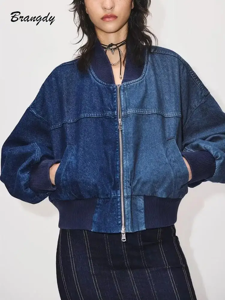 

Женская джинсовая куртка-бомбер, свободного покроя