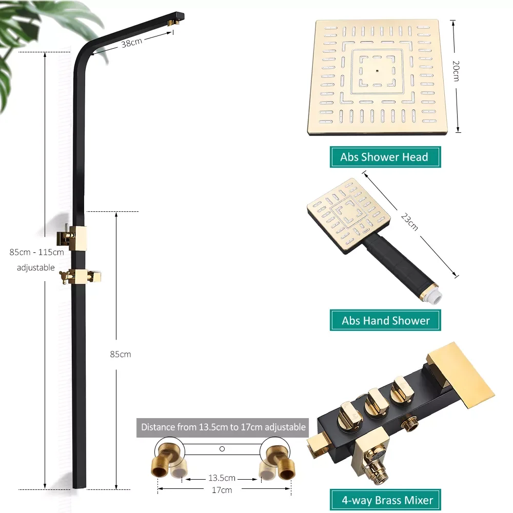 

Black Gold Bathroom Shower Faucet Rain Shower 4-way Brass Mixer Tap Hot Cold Water Shower System Kit Bathtub Shower Tap