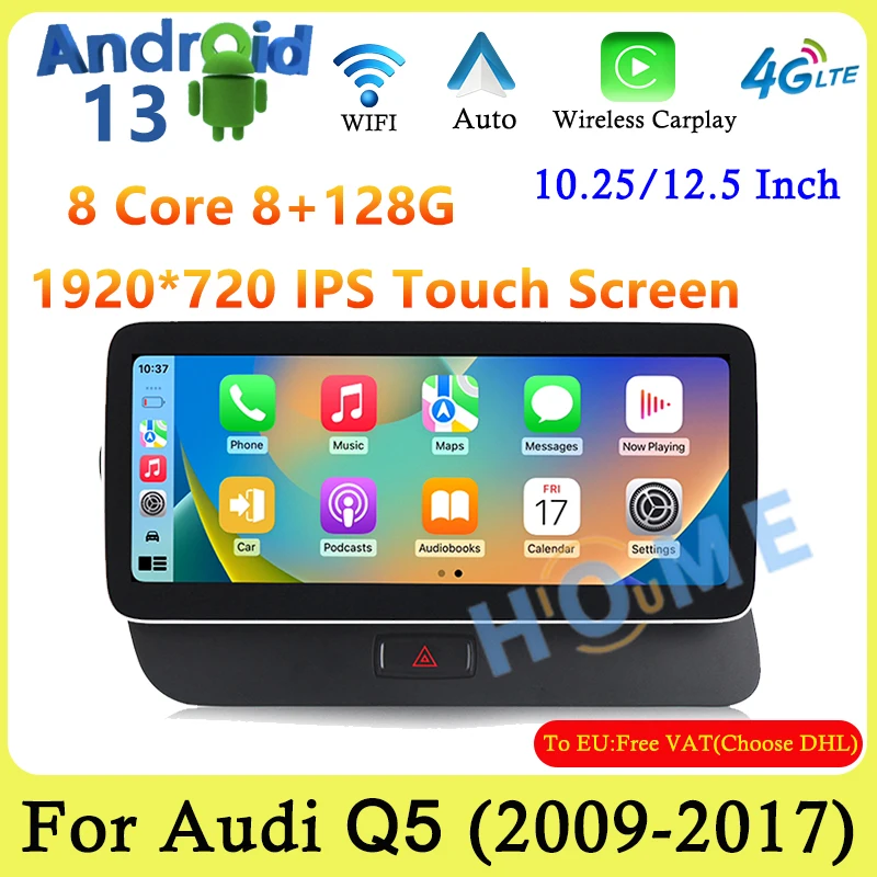 

10.25" For Audi Q5 2009-2017 Android 13 8+128G CarPlay Auto Radio Audio Stereo DSP 4G Wifi Car Multimedia Player GPS Navigation
