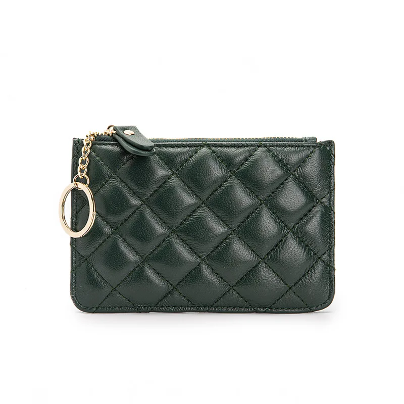 Women Sheepskin Zip Coin Wallet Key Chain Fashion Small Purse Money Designer Diamond Pattern Short Change Pouch Coin Purse
