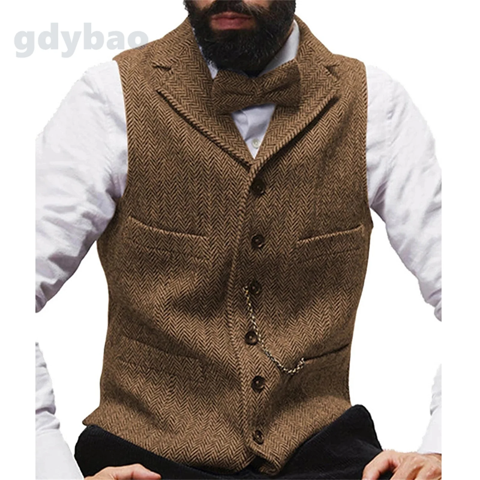 

Jason Business Waistcoat Jacket Casual Slim Fit Gilet Homme Vests For Groosmen Man Wedding Men's Suit Vest Brown Wool Tweed