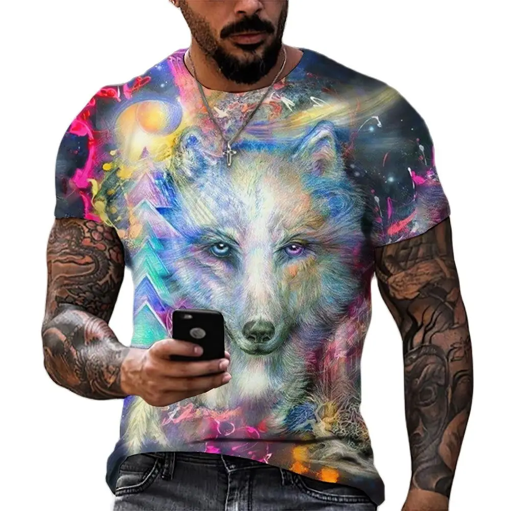 

Vintage Men's T-shirt Short Sleeve Tops 3D Print Wolf T Shirt For Mens Casual Fashion Oversized Tee Shirt Man Vintage Clothing