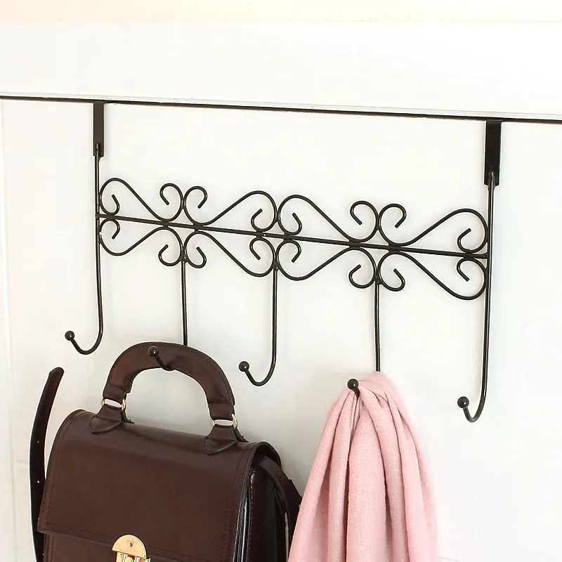 

5 Hooks Behind Door Towel Clothes Hat Bag Over Door Bathroom Hanger Hanging Coat Cloth Bold Nail Free Coat Rack Black White