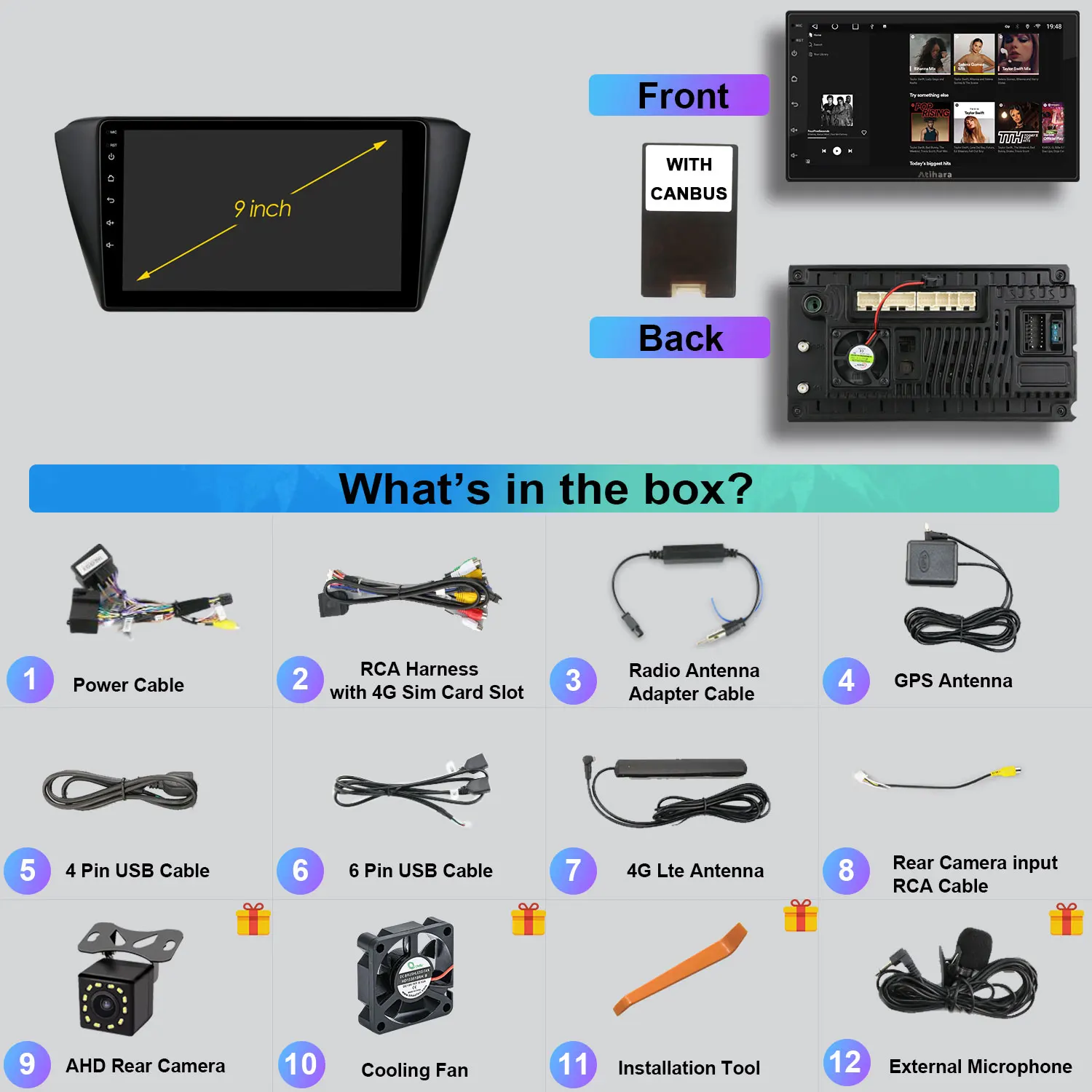 Atihara 9 &quotAndroid автомобильный радиоприемник мультимедийный плеер Carplay аудио для Skoda