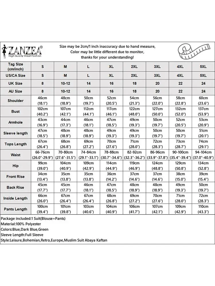 Комплект одежды ZANZEA Eid Mubarek женский из 2 предметов Повседневная Блузка с длинным