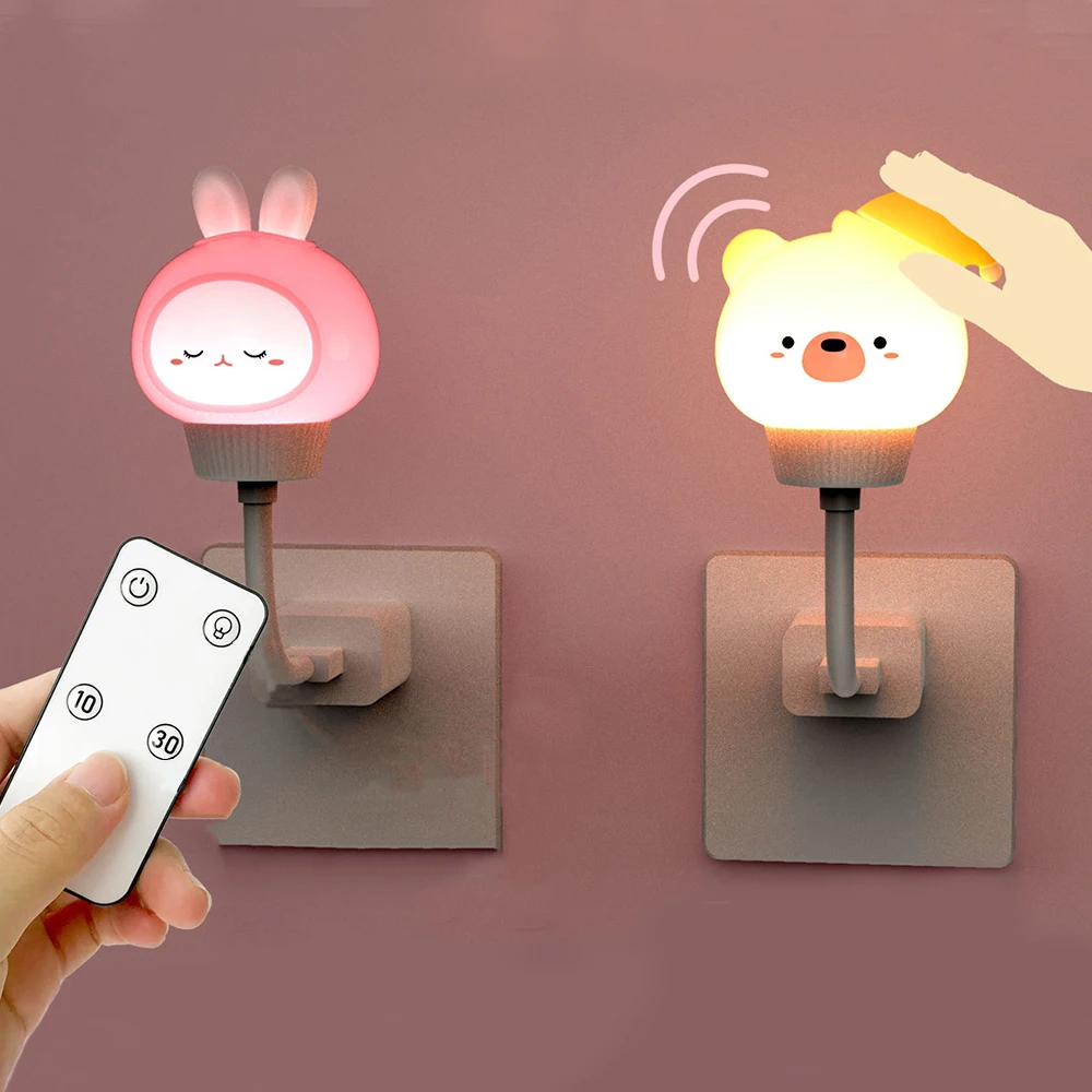 LED Rabbit Cute Child Gift Night Light USB Touch Sensor Bedroom Decor Lamp Home for Baby Children's Room Decorative Lighting