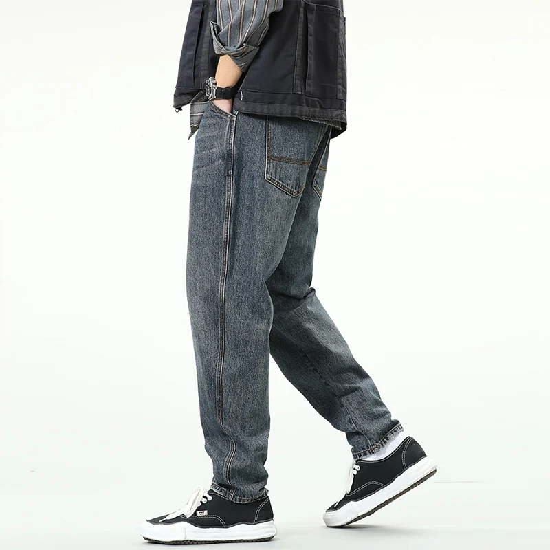 Fashion Streetwear Men Jeans Retro Blue Loose Fit Multi Pockets Casual Denim Cargo Pants Hombre Hip Hop Jeans Men Wide Leg Pants