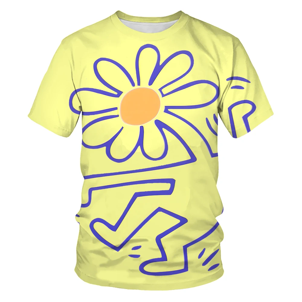 

Футболка Kkeith Hharing с 3D-принтом для мужчин и женщин, винтажная тенниска с минималистичной линией цветов в стиле ретро, футболки на все сезоны в стиле Харадзюку, мягкая майка