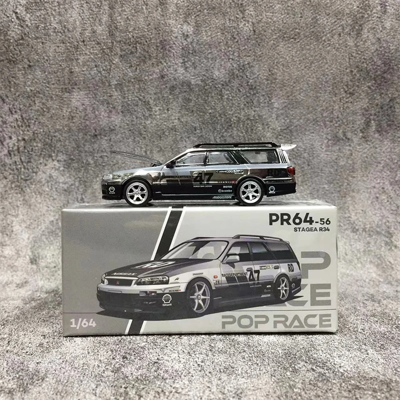 POPRACE 1:64 модель автомобиля Stagea сплав литой Открытый капюшон-хромированный