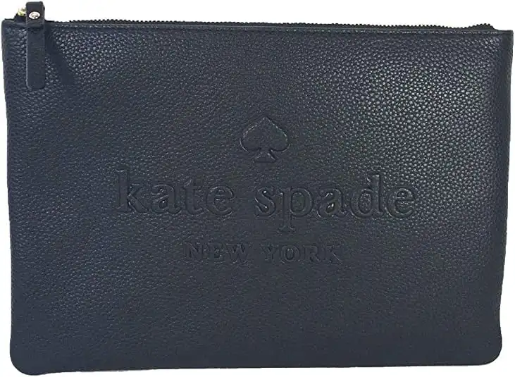 

Kate Spade Gia Large Pouch Soft Pebbled Logo Embossed Clutch Bag Black