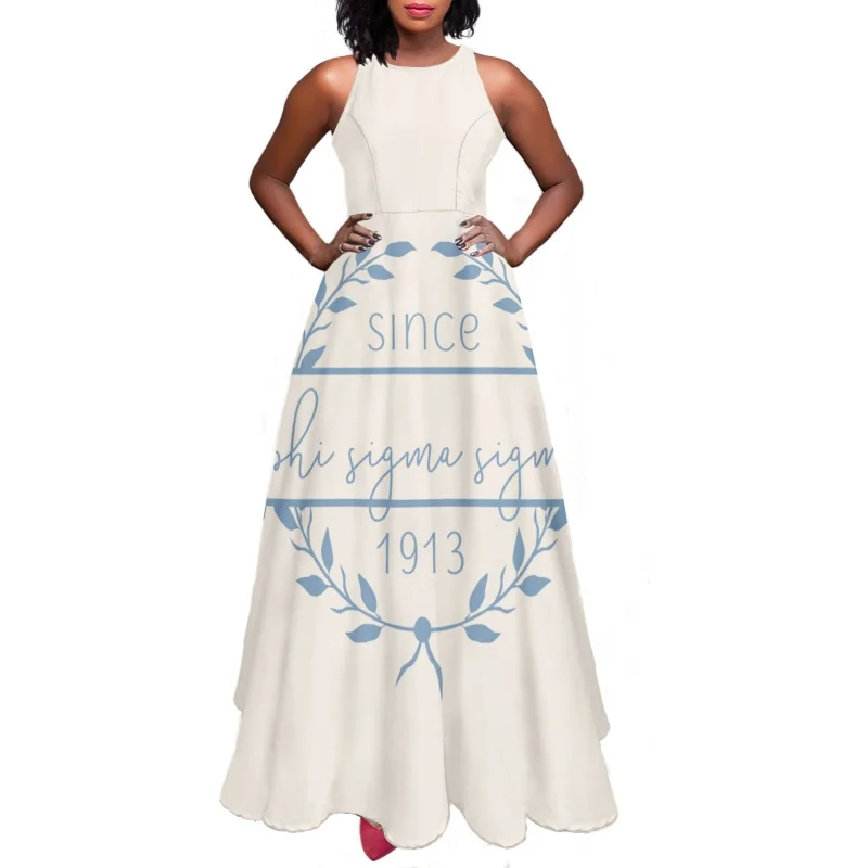 

Phi Sigma Sigma 1913 Sorority Design Women Long Camis Dress One Piece Female Sleeveless Dresses Summer Elegant Vestidos Largos