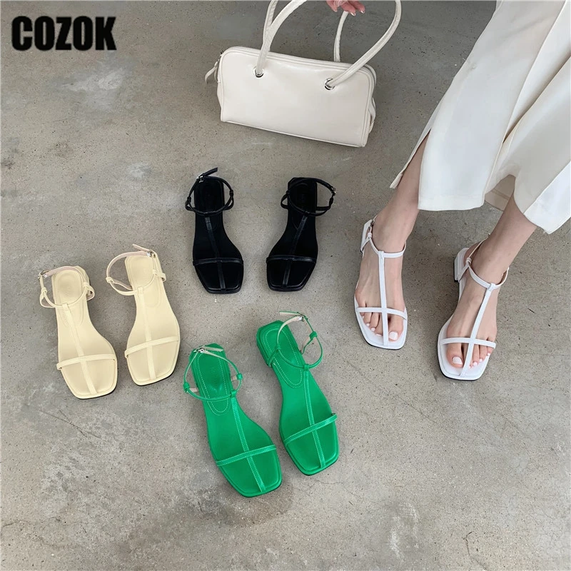 

Сандалии женские с узким ремешком, дизайнерские туфли-лодочки на толстом каблуке, с пряжкой, модная шикарная обувь в римском стиле, лето 2023