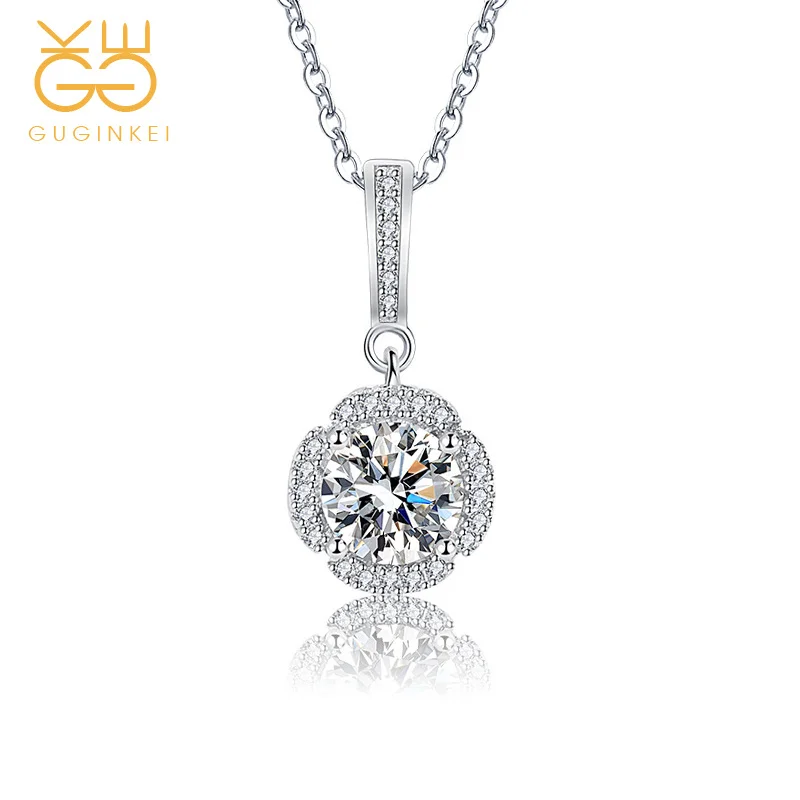 

GUGINKEI 1 Carat Moissanite Simple Sunflower Pendant Necklaces Women Wedding Engagement Jewelry 925 Sterling Silver Necklaces