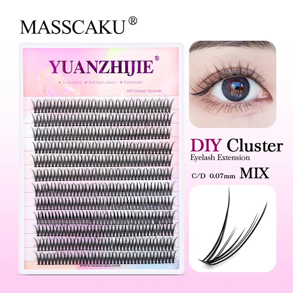 

YUANZHIJIE 12lines Natural Faux Mink DIY Segmented Lash Extension CDCurl Individual 144Clusters Volume Russian Cosmetic Eyelash