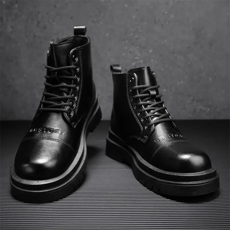 

Мужские осенние высокие мотоциклетные кожаные ботинки в британском стиле с боковой молнией, черные рабочие ботинки в стиле ретро, уличные рабочие ботинки