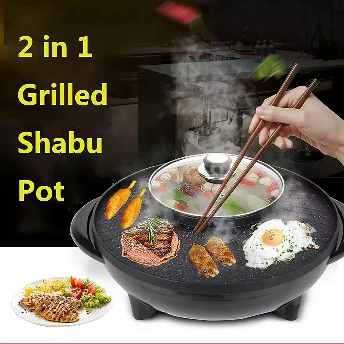 

1700W Electric Shabu Hot Pot Barbecue Grill Pan 2 in 1 Cookware Indoor Electric BBQ Machine Multi Cooker Non-Stick Baking Plate