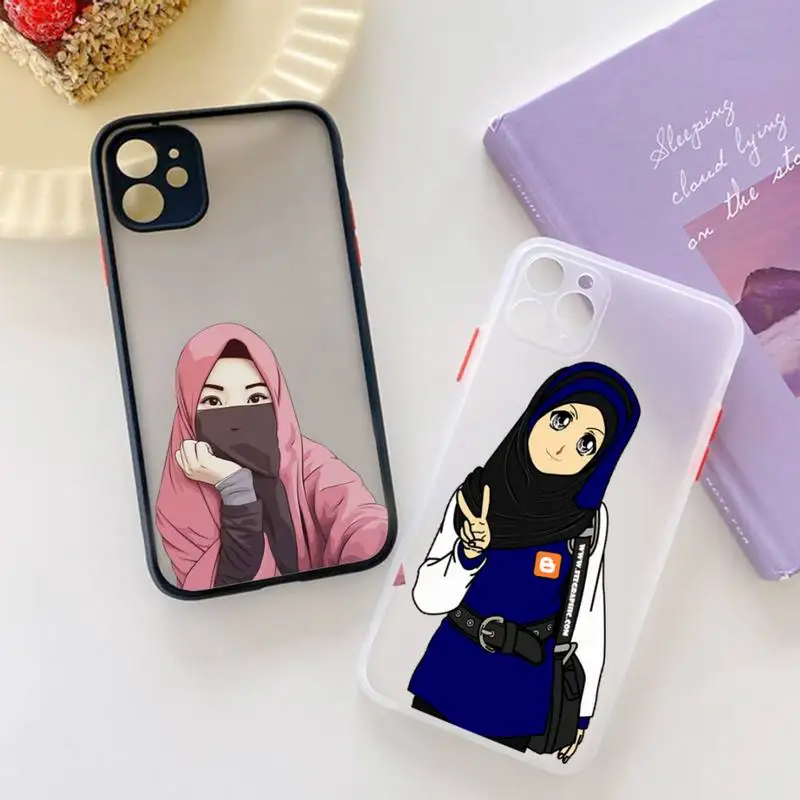 

Muslim girl lovely cartoon Phone Case matte transparent For iphone 7 8 11 12 13 plus mini x xs xr pro max cover