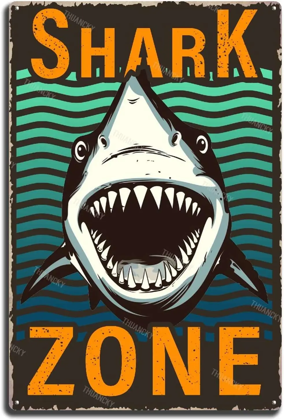 Оловянная картина Зона акулы опасности Кухня Металлический знак Винтаж Бар