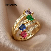 aesthetic zircon multi layered wedding rings for women stainless steel gold color adjustable rings 2022 trend jewelry gift