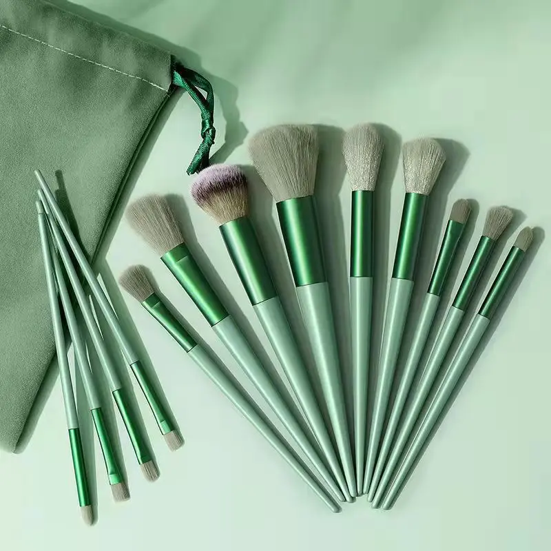 

The treasure of The Town Store 13 Four Seasons Green Makeup Brush Set Soft Hair Loose Powder Concealer Blush Set Beauty Tools