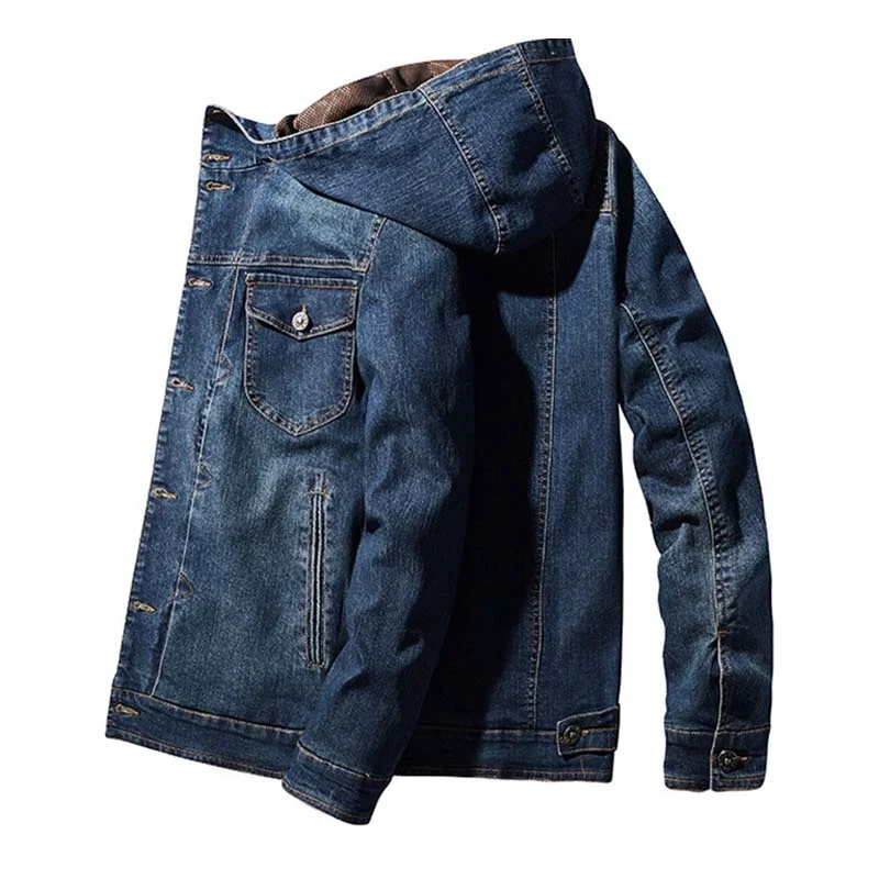 

2021 Men Cargo Casual Denim Jackets Coats With Hat Solid Color Hooded Jeans Jackets For Male Outwear Spring Autumn