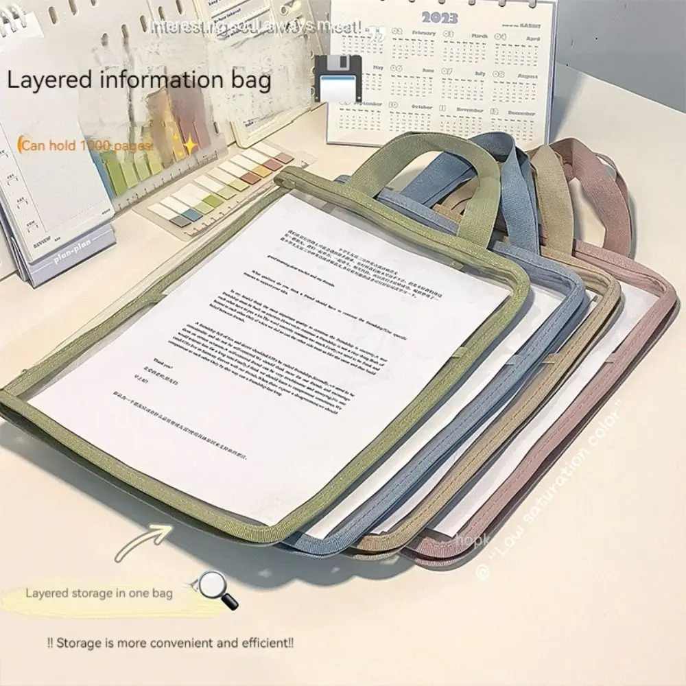 

Portable A4 File Folder Large Capacity Thickened Transparent Storage Bags PVC Organ Bag School Office