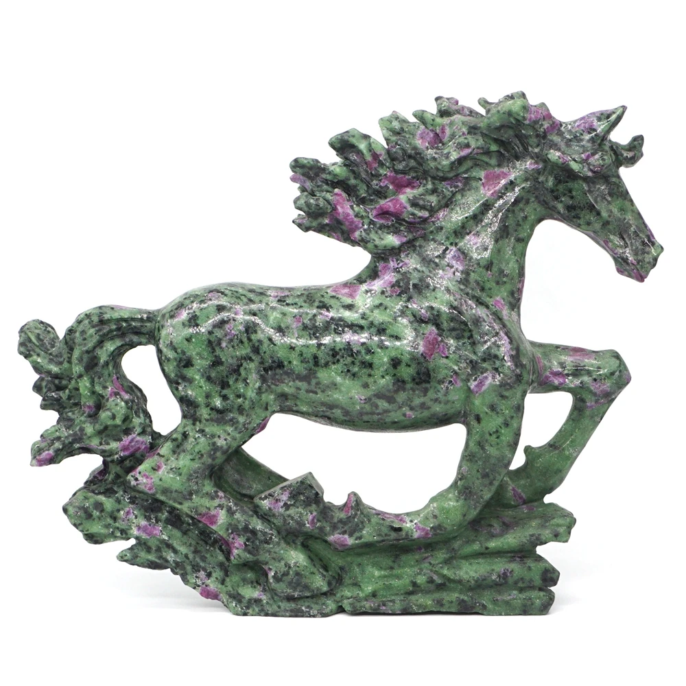

9.2" Horse Statue Natural Gemstone Ruby Zoisite Crystal Carved Reiki Healing Stone Animal Figurine Craft Home Room Decoration