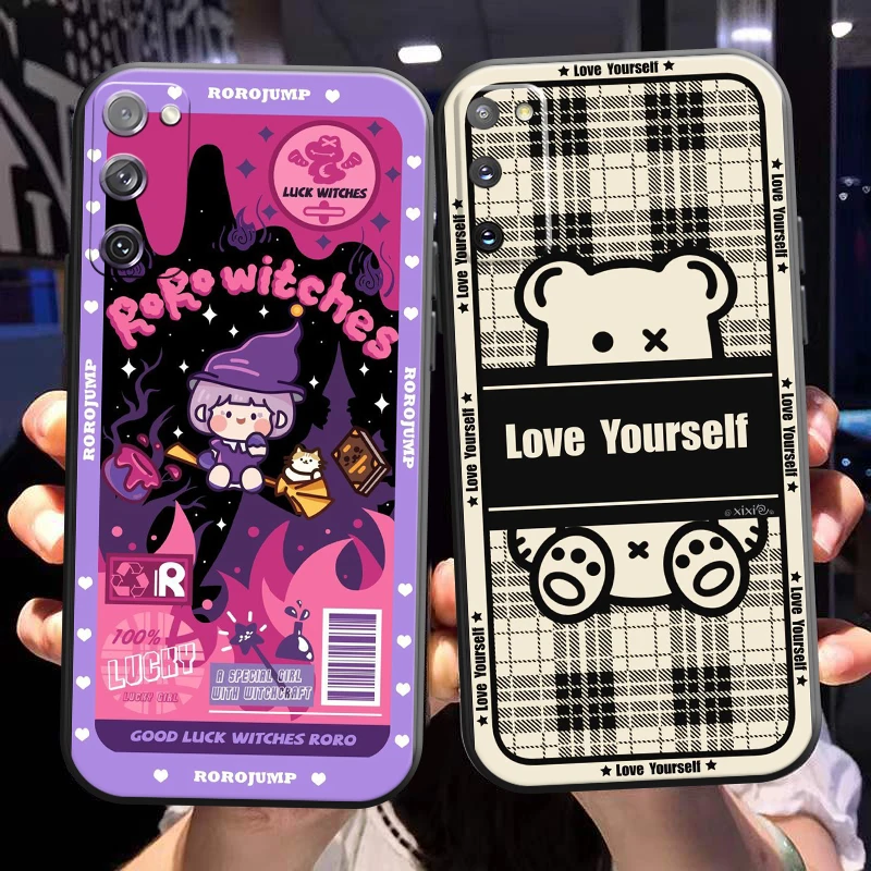 

Fashion Cute Cartoon Bear Phone Case For Samsung Galaxy S21 S20 Plus Ultra FE 5G Silicone Cover Back Black Funda Coque