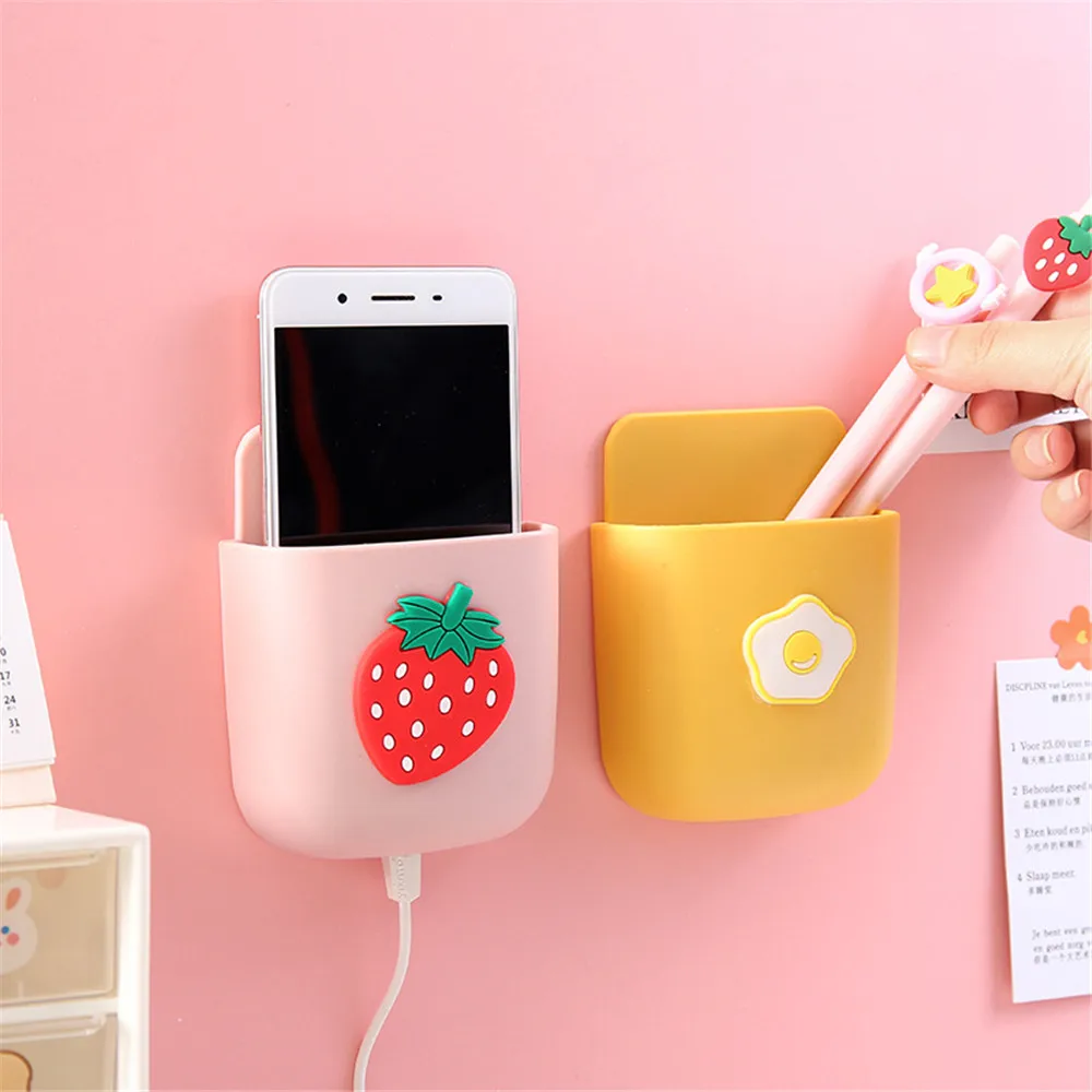 cartoon wall storage box punch free phone charging box pen holder desktop organizer kawaii stationery holder office suppliers free global shipping