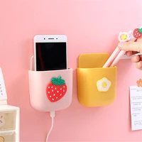 Cartoon Wall Storage Box Punch-free Phone Charging Box Pen Holder Desktop Organizer Kawaii Stationery Holder Office Suppliers