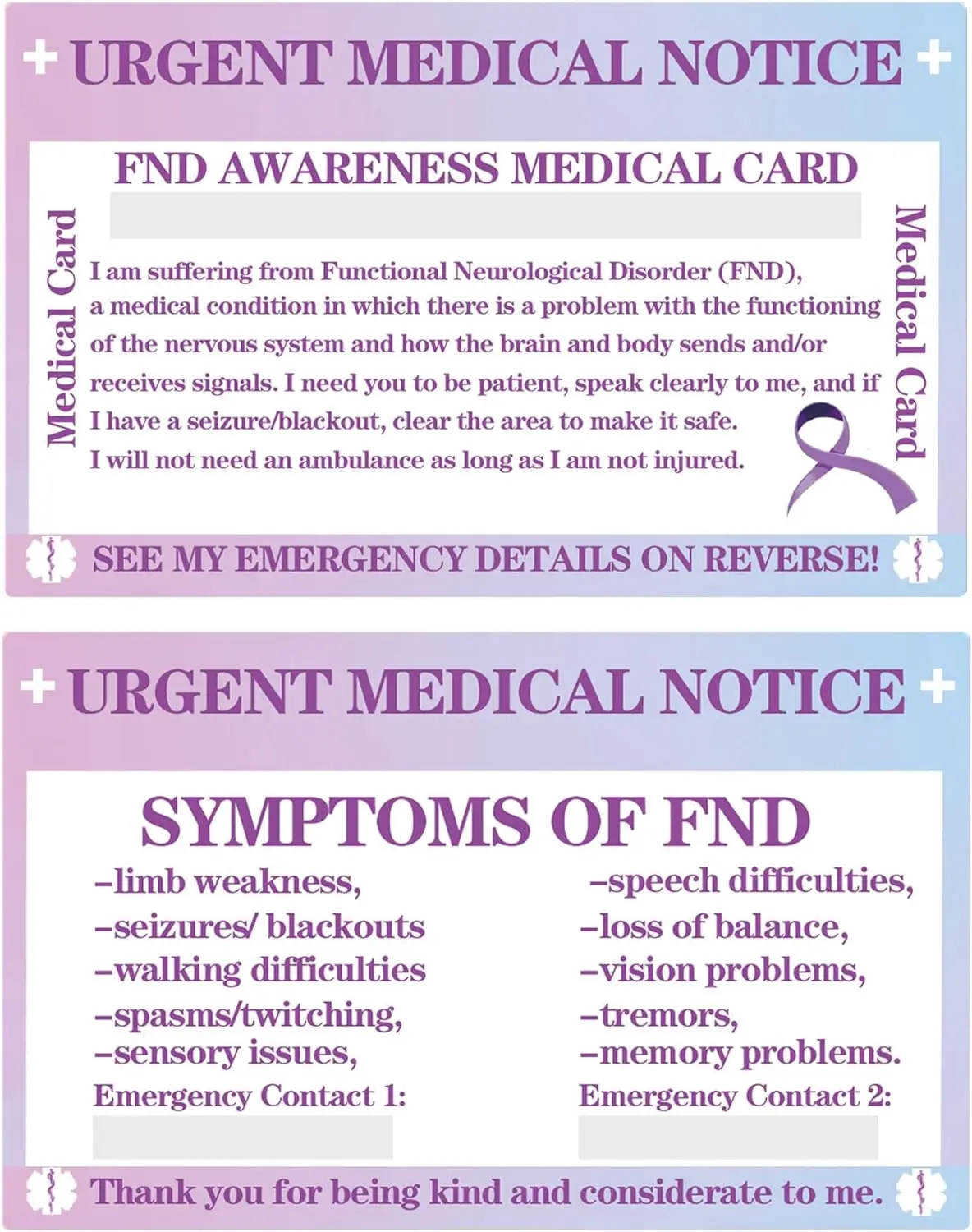 

Красочные Функциональные Неврологические расстройства, медицинская карточка, медицинская карточка с прозрачными фотоэлементами 2,1x3,38 дюйма, 2 шт.