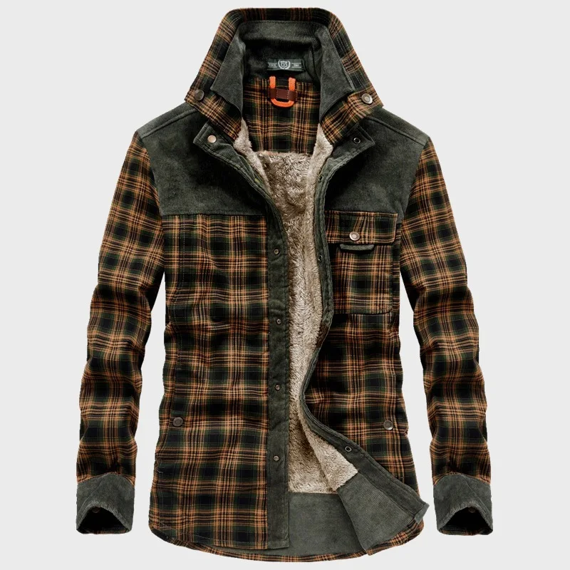 Winter Men's Jackets Fleece Thickened Long Sleeve Plaid Shirt Warm Business Casual Fashion Outerwear Shirts Male Dowm Coat Men