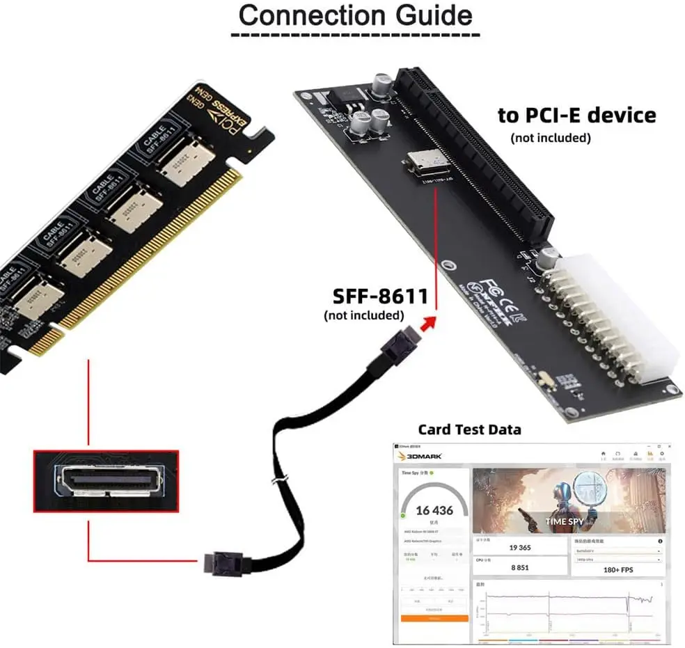 Фото PCI-Express 4.0 PCIE 8X Съемный адаптер для двойной Oculink SFF-8612/8611 VROC Raid0 для U.2 SSD eGPU Внешняя док-станция для видеокарты №3