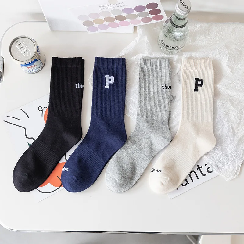 

Black and White Kawaii Neutral Woman Clothes Letters Socks Women's Sports Harajuku Lovers Street Cotton Solid Color Fashion