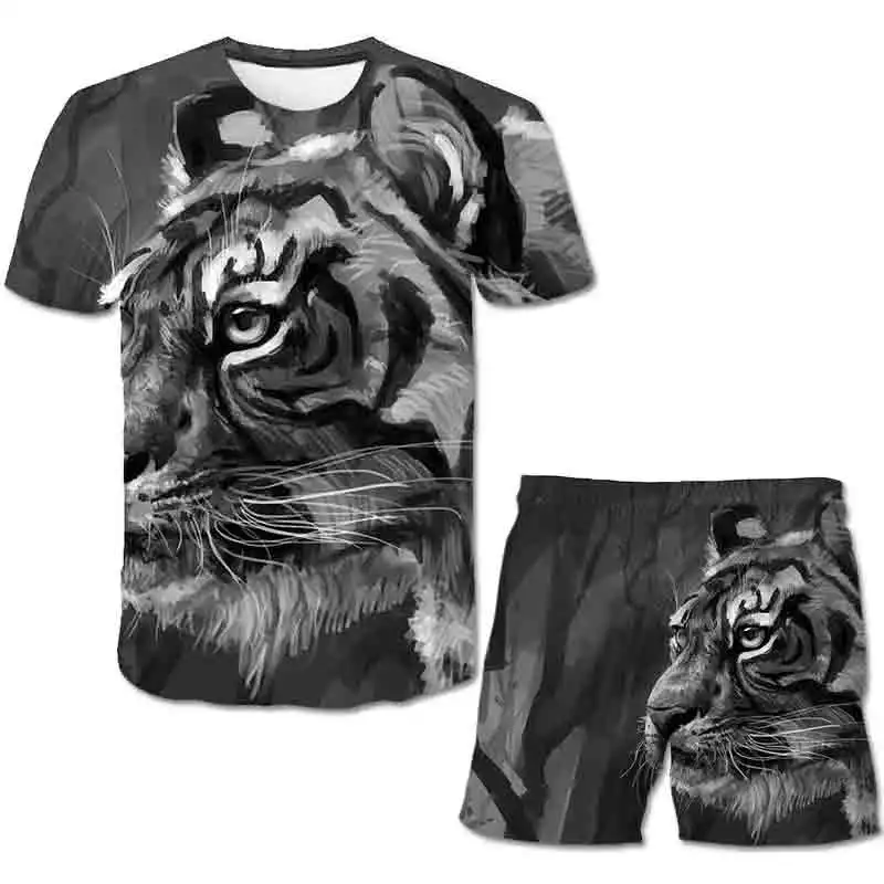 

New Tiger Children's Clothing Sets Summer Boys Girls T Shirts And Short Pants Two Piece Suit Kids Cartoon Casual Costume Outfits