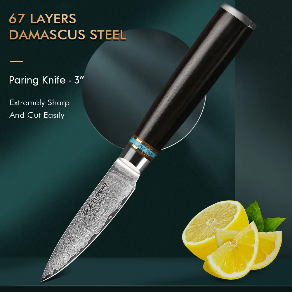 

TURWHO 3.5 Inch Paring Knife Japanese 67-layer Damascus VG10 Steel Core Chef's Knives Super Sharp Fruit Peeling Kitchen Knife