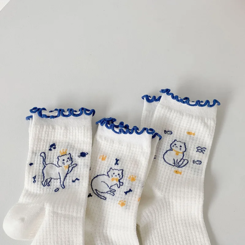 

Ladies Cartoon Socks Summer Thin Mesh Tube Socks White Cute Japanese Cute Cat Socks