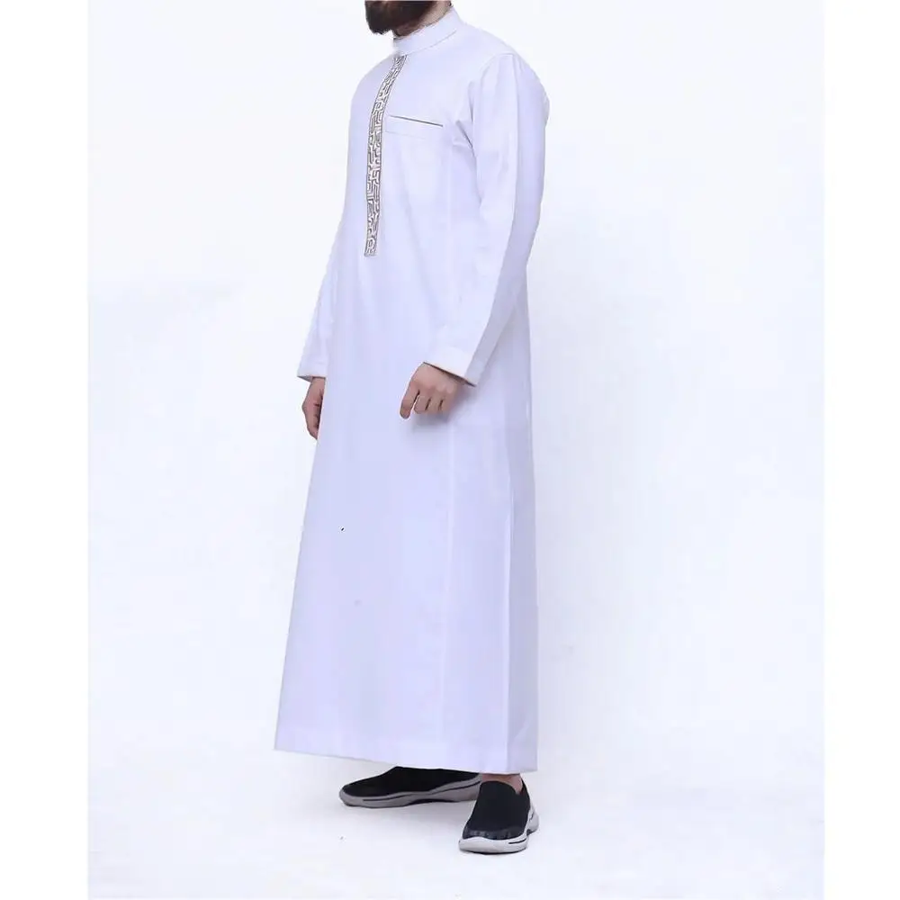 4XL 2023 Arab Men's Robe Abaya White Muslim Printed Clothing Men's Robe Long Dress Abaya Muslim Clothes  muslim men clothing