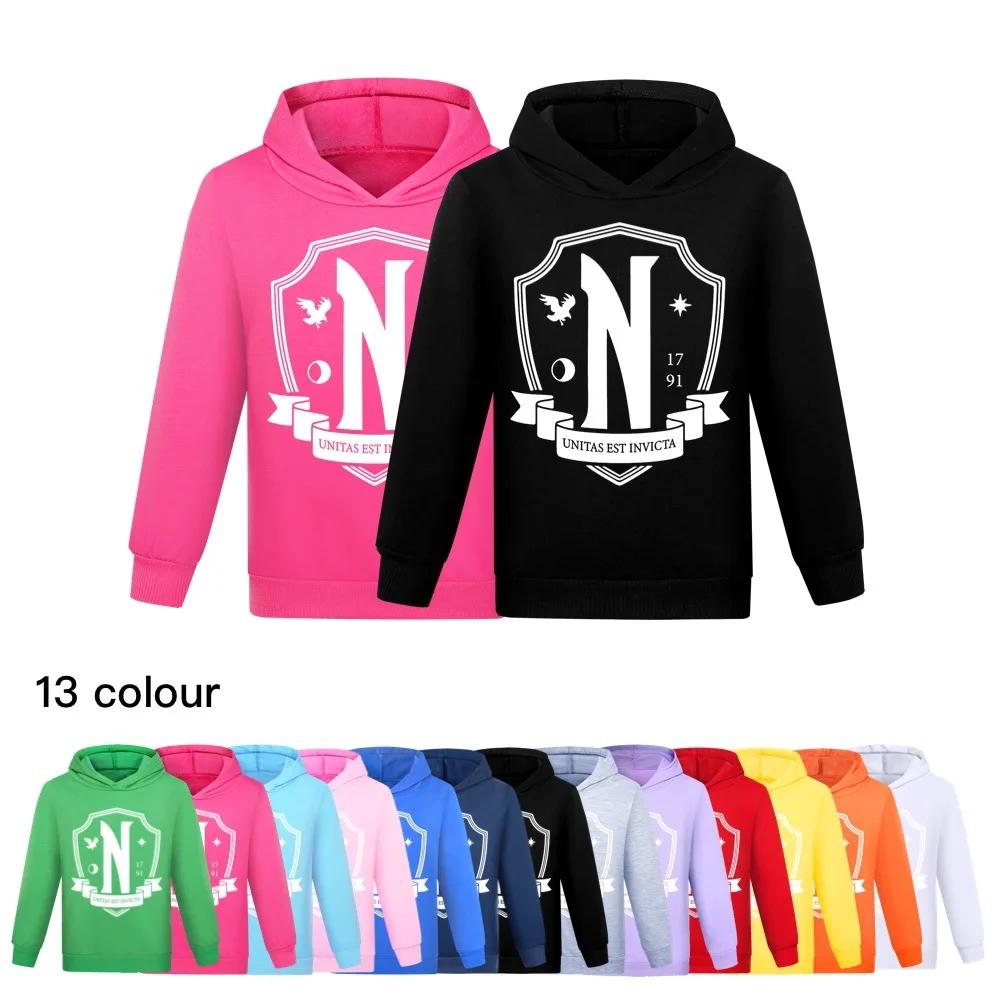 

New Kids Wednesday Addams Family Clothes Children Cotton Printed Hoodies Long Sleeve Pullover Autumn Boys Girls Cute Sweatshirts
