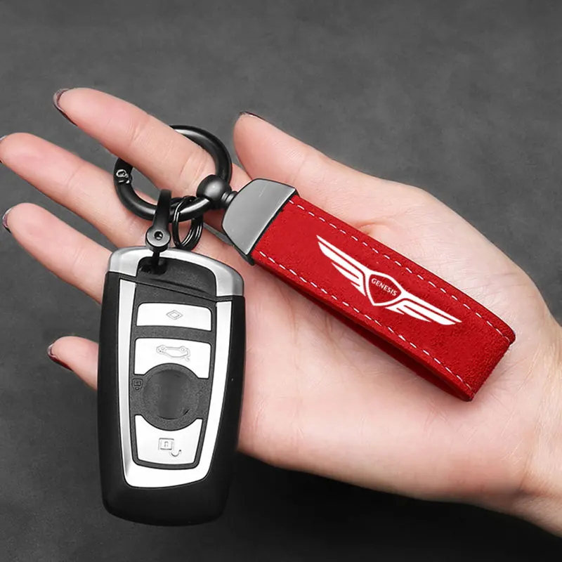 

Car locomotive motorcycle key pendant decoration key with lanyard Business Gift Leather Key Chain for GENESIS GV80 G80 G70 G90