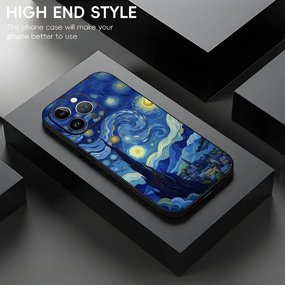Фото Чехол для телефона «Звездное небо» Ван Гога для iPhone 17 Air, 16, 15, 14, 13, 12, 11 Plus, Mini, Pro, Max, черный, противоударный №3