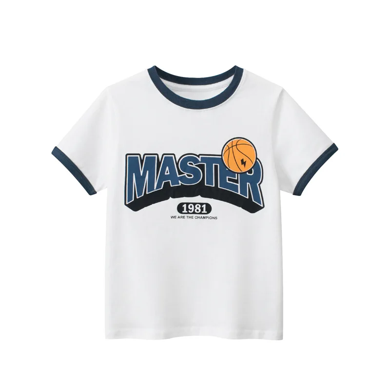 

Summer Big Boys T-shirt Cotton White Short Sleeve Tops for Teenage Casual Children Basketball Print Sportswear Tshirts 8 To 14Y