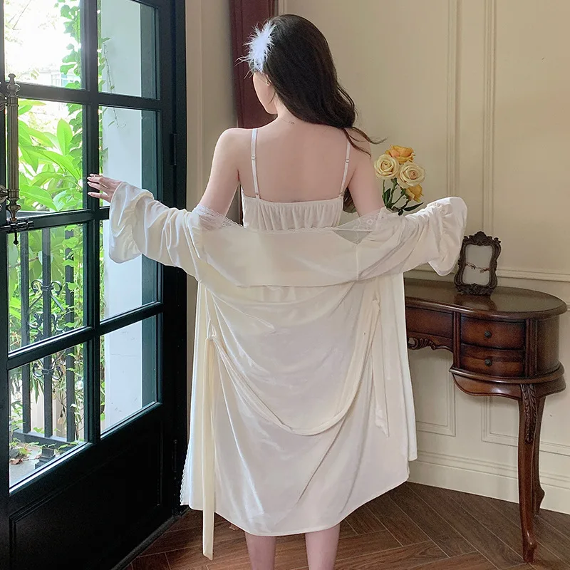 Комплект женский велюровый кружевной из 2 предметов халатный халат-кимоно одежда