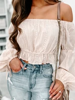 off shoulder crop tops 2022 women summer blouses lantern sleeve shirts lady sexy long sleeve spring white top chic tunic clothes
